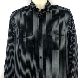 Black long sleeve white striped men’s shirt